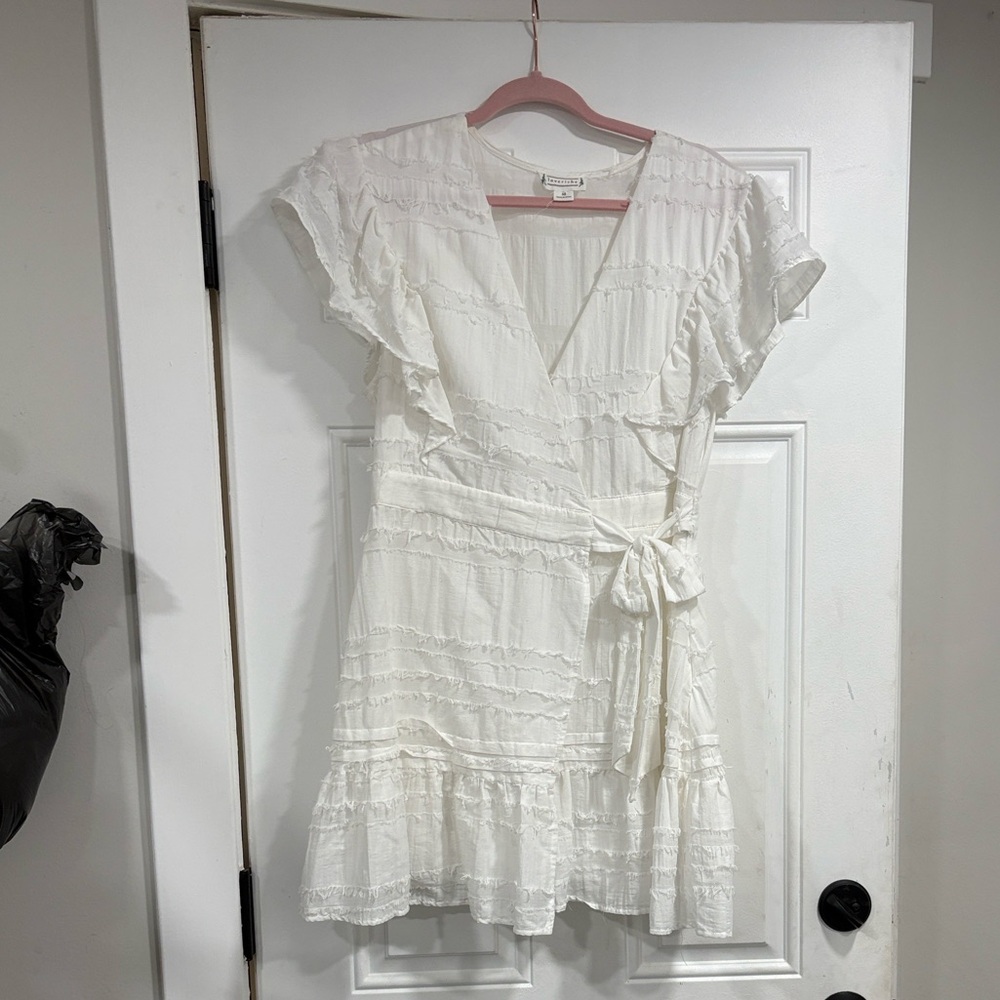 Love Riche White Ruffled Wrap Mini Dress